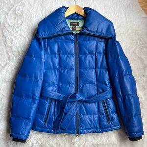 Danier Blue Leather Puffer Jacket
